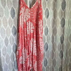 Pink and White Leaf Print Dress